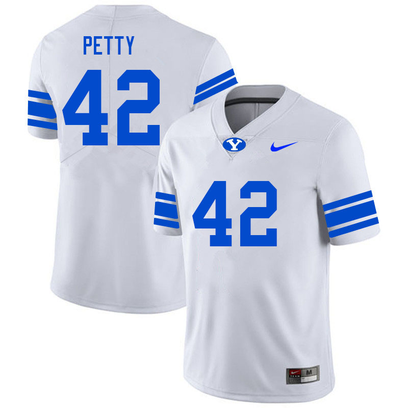 Men #42 Mikey Petty BYU Cougars College Football Jerseys Sale-White - Click Image to Close